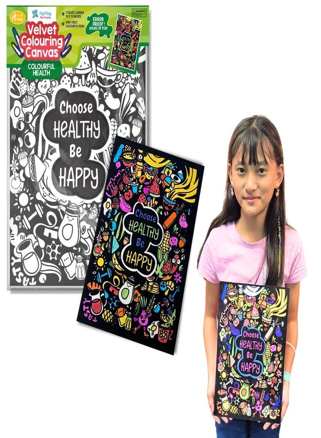 PepPlay Velvet Colouring Canvas - Colourful Health -Birthday and Return Gift for 10-99 Years, Picnic and Group Activities, Mess Free Travel Coloring, Meditative Art - Image 1